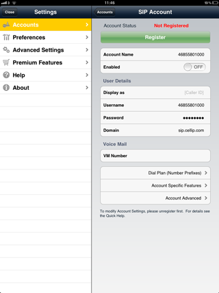Bria iPad settings 3